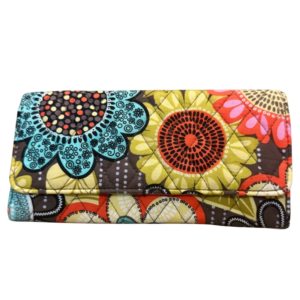 Vera Bradley Trifold Checkbook Wallet Mod Floral pink Retired Boho Organizer EUC